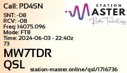 QSL Card for MW7TDR QSO with PD4SN