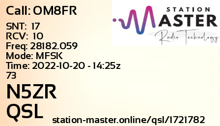 QSL Card for N5ZR QSO with OM8FR