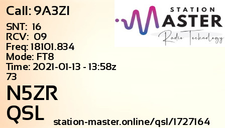 QSL Card for N5ZR QSO with 9A3ZI