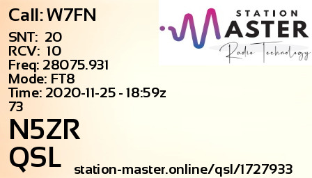 QSL Card for N5ZR QSO with W7FN