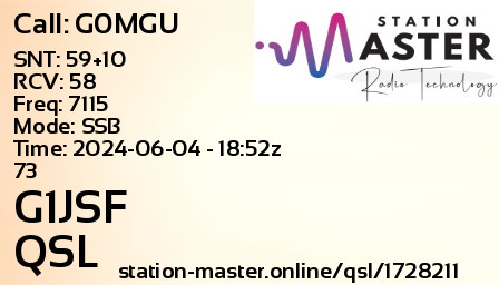 QSL Card for G1JSF QSO with G0MGU