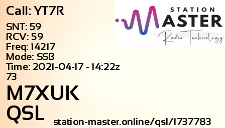 QSL Card for M7XUK QSO with YT7R