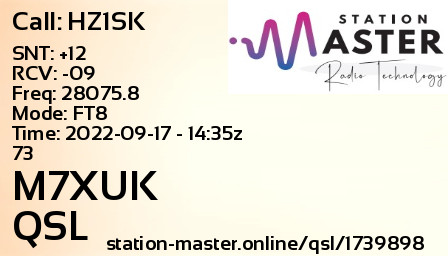 QSL Card for M7XUK QSO with HZ1SK