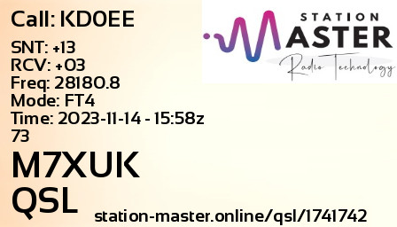 QSL Card for M7XUK QSO with KD0EE