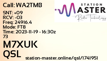 QSL Card for M7XUK QSO with WA2TMB