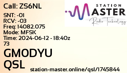 QSL Card for GM0DYU QSO with ZS6NL