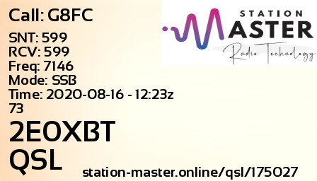 QSL Card for 2E0XBT QSO with G8FC
