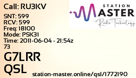 QSL Card for G7LRR QSO with RU3KV