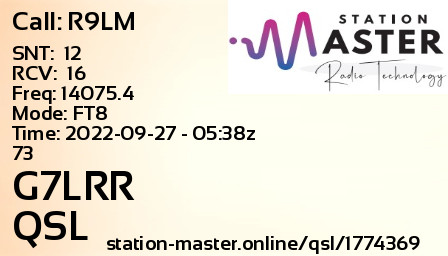 QSL Card for G7LRR QSO with R9LM
