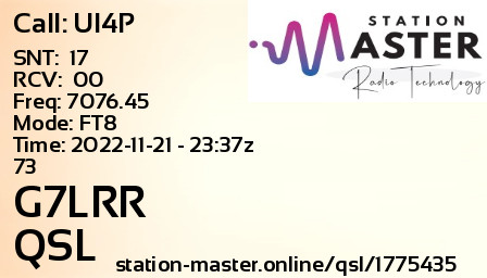 QSL Card for G7LRR QSO with UI4P
