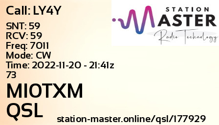 QSL Card for MI0TXM QSO with LY4Y