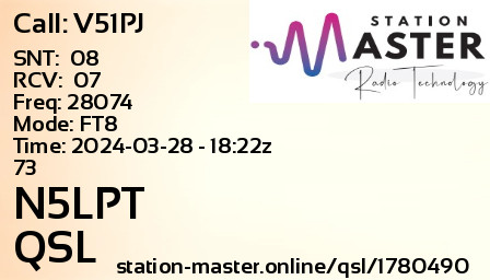 QSL Card for N5LPT QSO with V51PJ