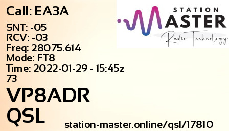 QSL Card for VP8ADR QSO with EA3A