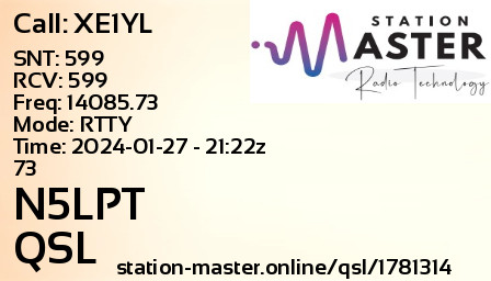 QSL Card for N5LPT QSO with XE1YL