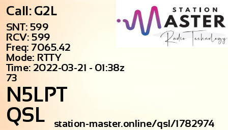 QSL Card for N5LPT QSO with G2L