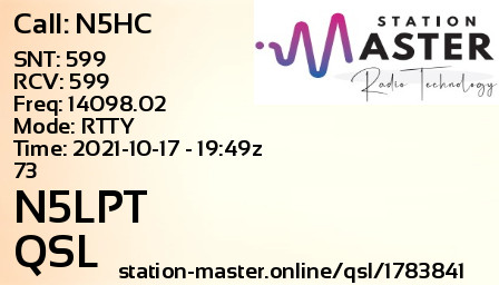 QSL Card for N5LPT QSO with N5HC
