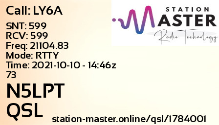QSL Card for N5LPT QSO with LY6A