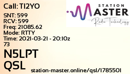 QSL Card for N5LPT QSO with TI2YO