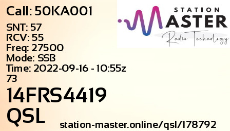 QSL Card for 14FRS4419 QSO with 50KA001