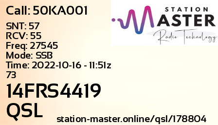 QSL Card for 14FRS4419 QSO with 50KA001