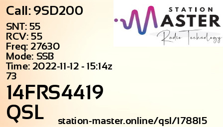 QSL Card for 14FRS4419 QSO with 9SD200