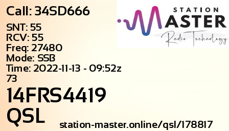 QSL Card for 14FRS4419 QSO with 34SD666