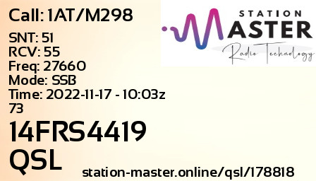 QSL Card for 14FRS4419 QSO with 1AT/M298
