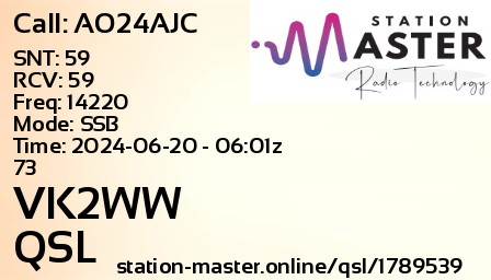 QSL Card for VK2WW QSO with AO24AJC