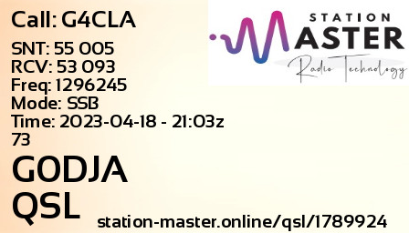 QSL Card for G0DJA QSO with G4CLA
