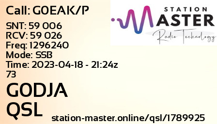 QSL Card for G0DJA QSO with G0EAK/P