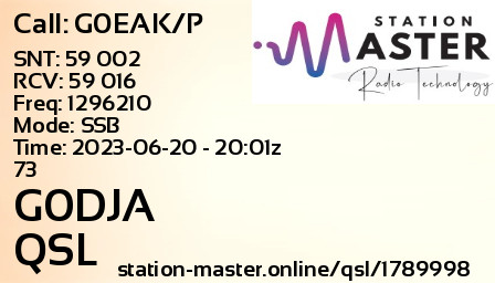 QSL Card for G0DJA QSO with G0EAK/P
