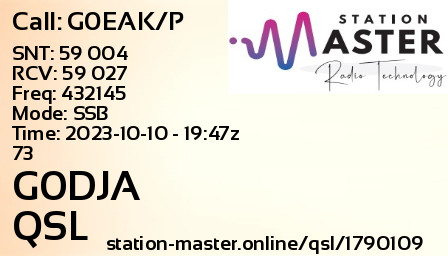 QSL Card for G0DJA QSO with G0EAK/P