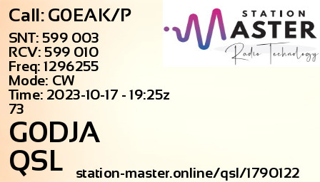 QSL Card for G0DJA QSO with G0EAK/P