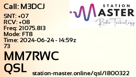 QSL Card for MM7RWC QSO with M3DCJ