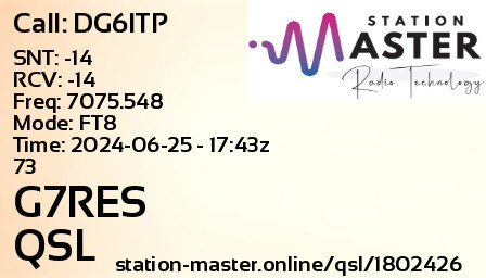 QSL Card for G7RES QSO with DG6ITP
