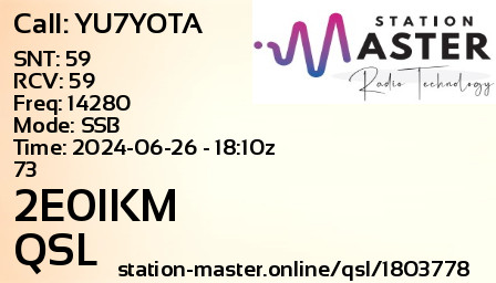 QSL Card for 2E0IKM QSO with YU7YOTA
