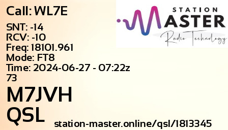 QSL Card for M7JVH QSO with WL7E