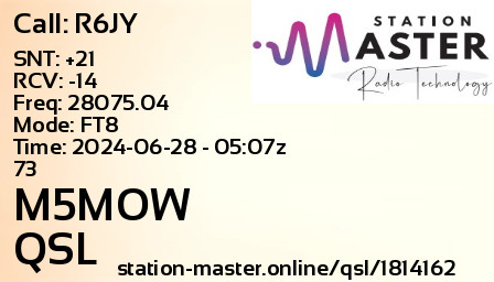 QSL Card for M5MOW QSO with R6JY