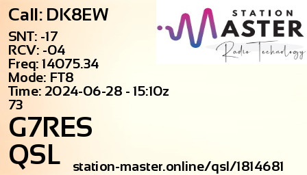 QSL Card for G7RES QSO with DK8EW