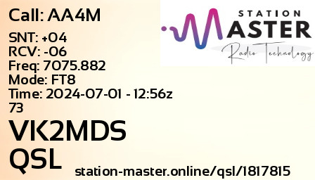 QSL Card for VK2MDS QSO with AA4M