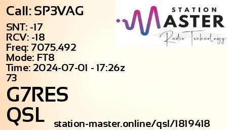 QSL Card for G7RES QSO with SP3VAG