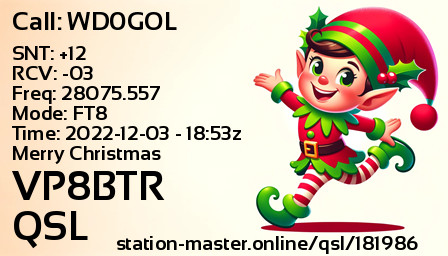 QSL Card for VP8BTR QSO with WD0GOL