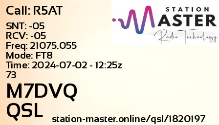 QSL Card for M7DVQ QSO with R5AT