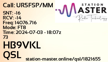 QSL Card for HB9VKL QSO with UR5FSP/MM