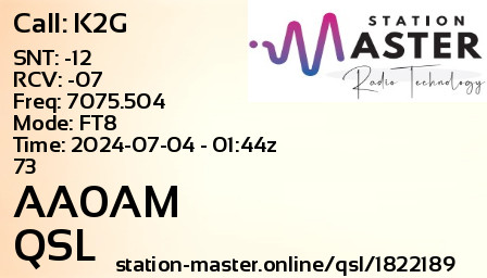 QSL Card for AA0AM QSO with K2G