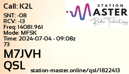 QSL Card for M7JVH QSO with K2L