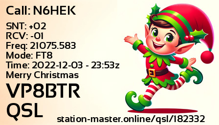 QSL Card for VP8BTR QSO with N6HEK