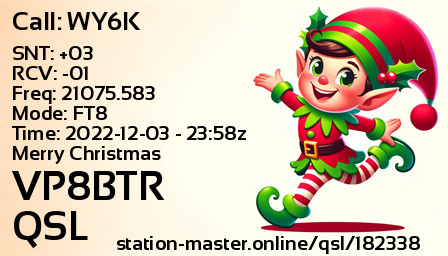 QSL Card for VP8BTR QSO with WY6K