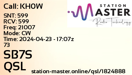 QSL Card for SB7S QSO with KH0W