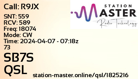 QSL Card for SB7S QSO with R9JX